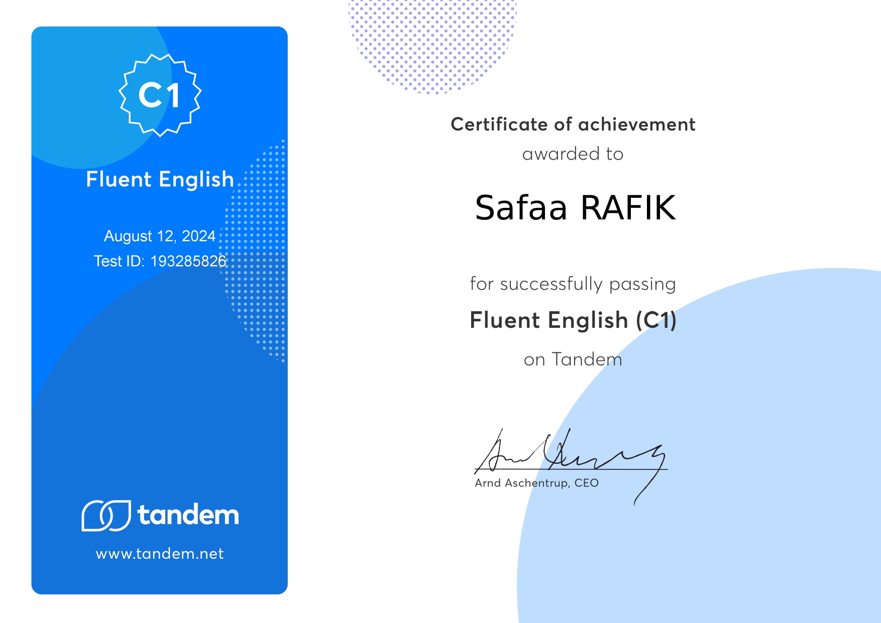 Certificate of Advanced Level